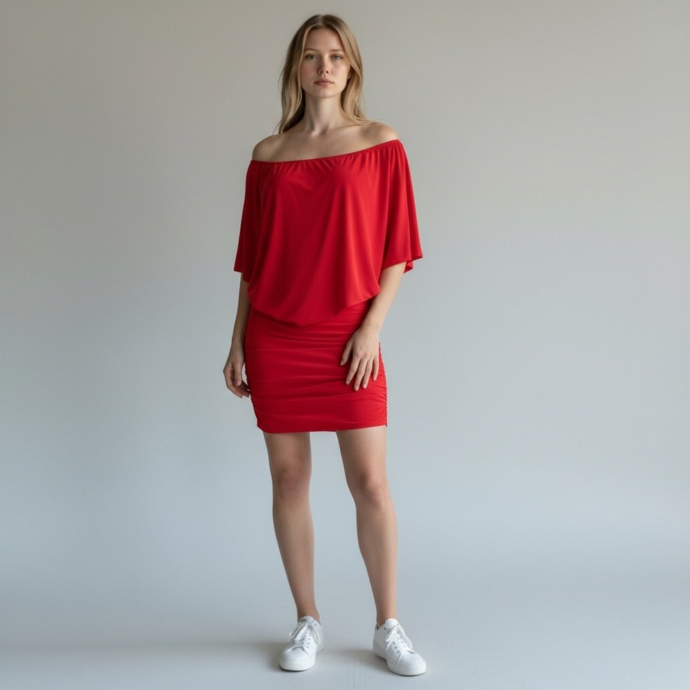 24Seven Red Bodycon Dress‎ Convertible Glam Retro Cocktail Party Large Festive